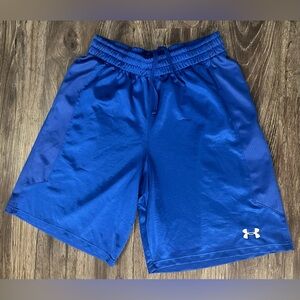Vintage Mens Under Armour Logo Blue Training Drawstring Shiny Shorts- Medium
